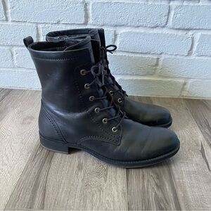 Ecco Saunter Lace Black Leather Moto Boots Women’s Size 40 US 9.5